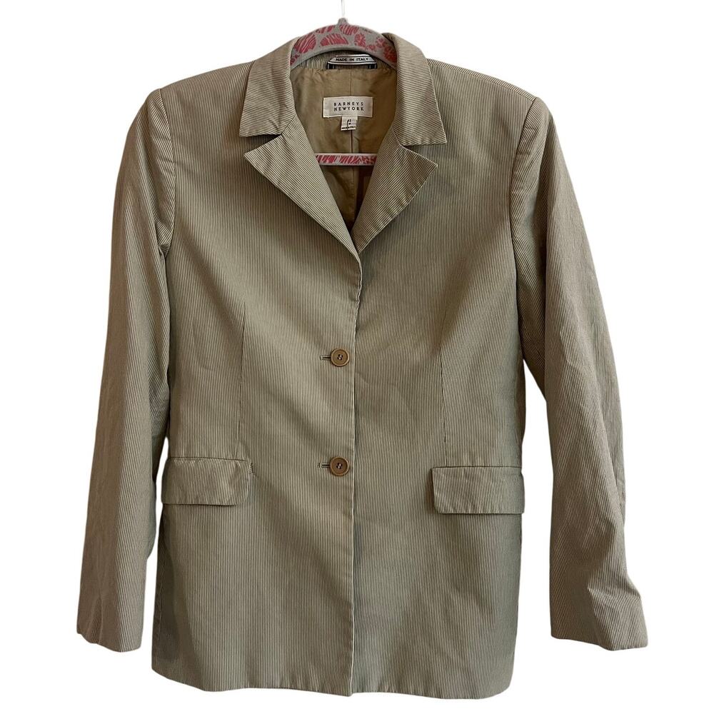 Barneys New‎ York Women's Khaki Thin Pin Striped Blazer Size 42/8 Made in Italy